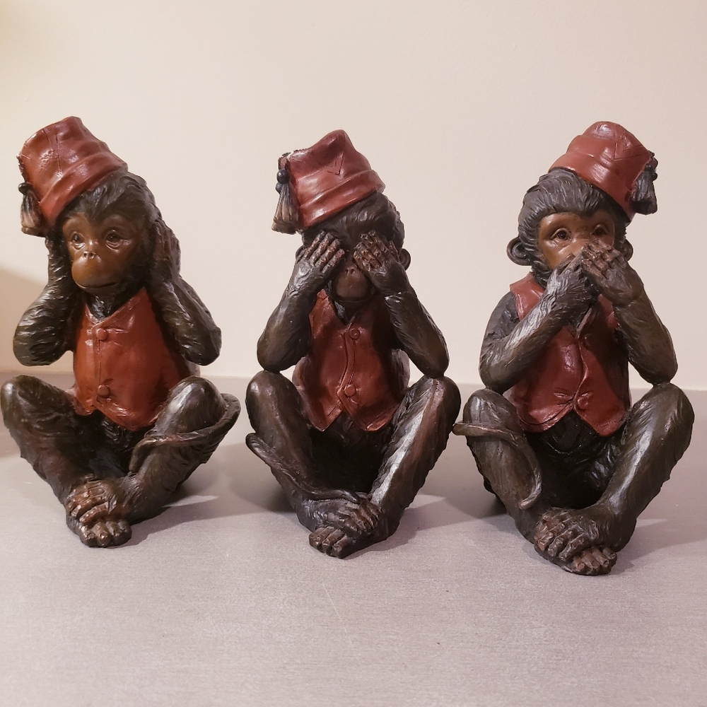 Vtg No Evil Wise Monkeys 7" Figurines Set - Picture 2 of 3